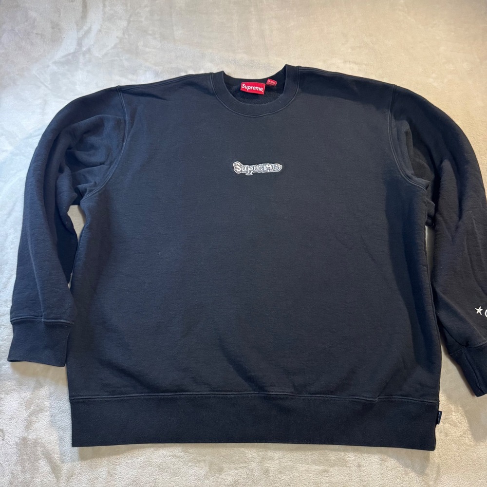 Supreme Embroidered Gonz Logo Crewneck Sweatshirt Black Mens Large 94 Sleeve
